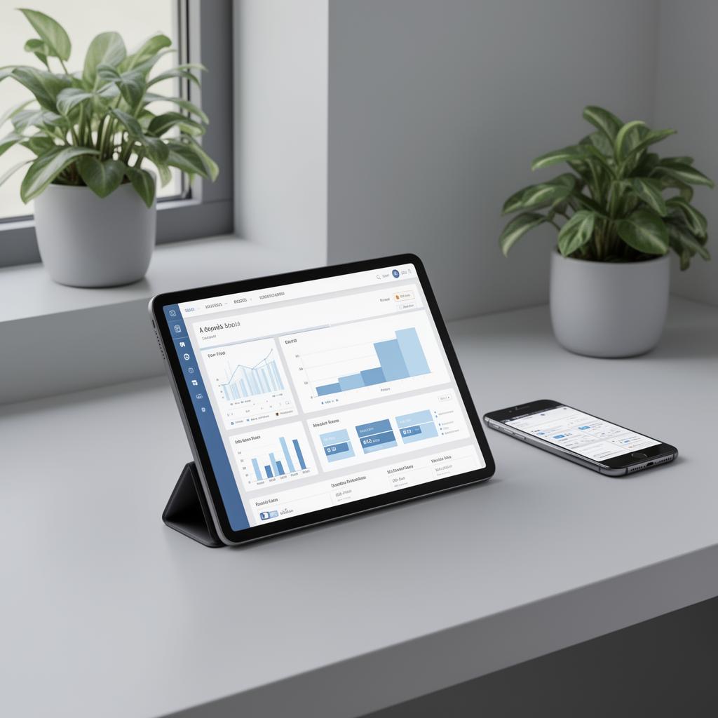 Moderne kontor med iPad og iPhone som viser dashbord